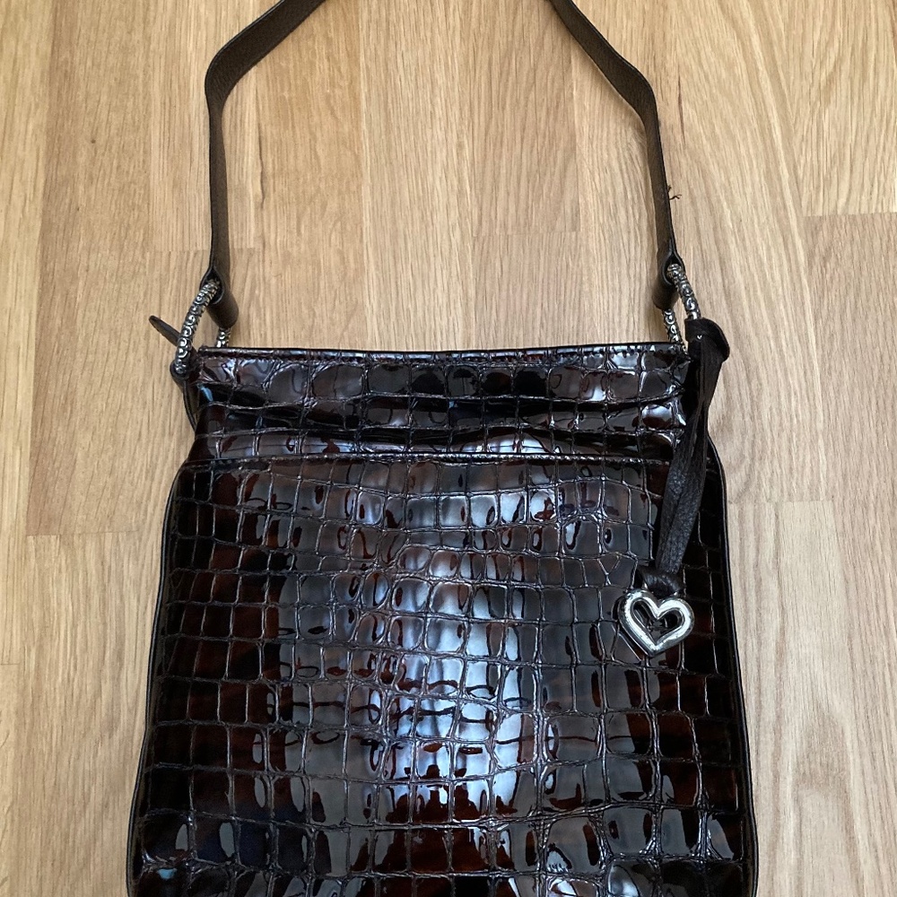Brighton Brown Patent Leather Embossed Sonny Shoulder Bag - NWOT